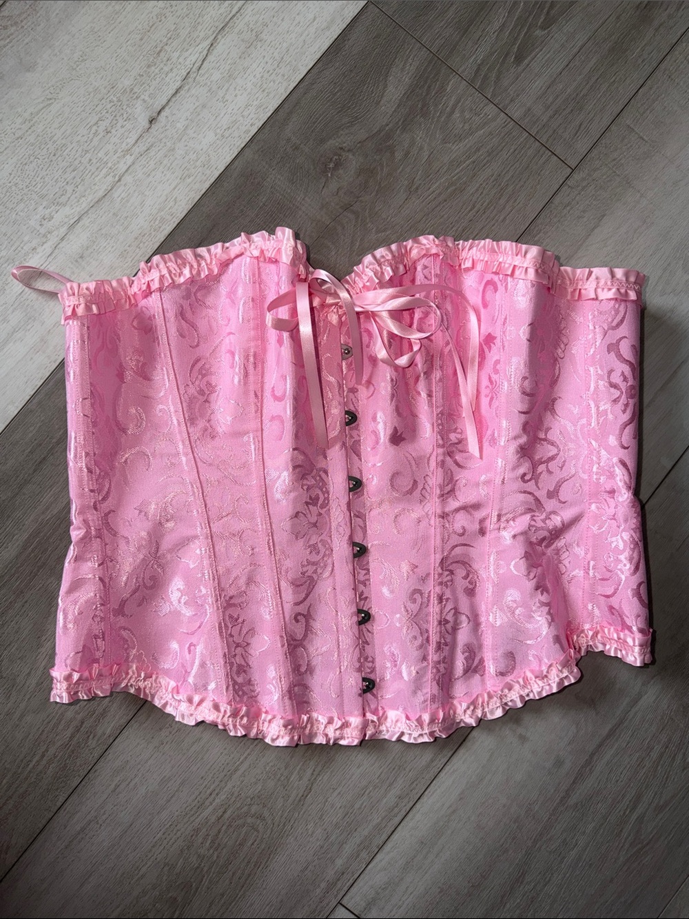 Amazon Pink Floral Satin Corset Bustier Top